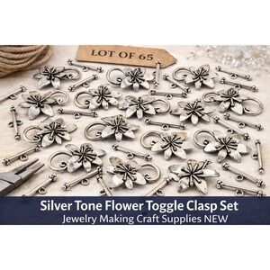 Silver Tone Flower Toggle Clasp Set Lot 65 NEW Jewelry Making Findings Craft DIY